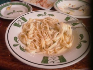 Alfredo sauce with spinach. 